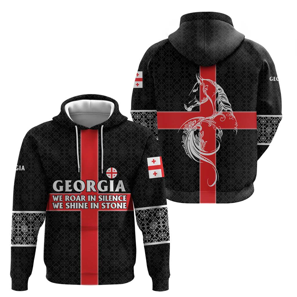 Georgia Hoodie with Black Patterned Red Cross with Dragon Horse Symbol and Silent Pride Quote Design - Wonder Print Shop