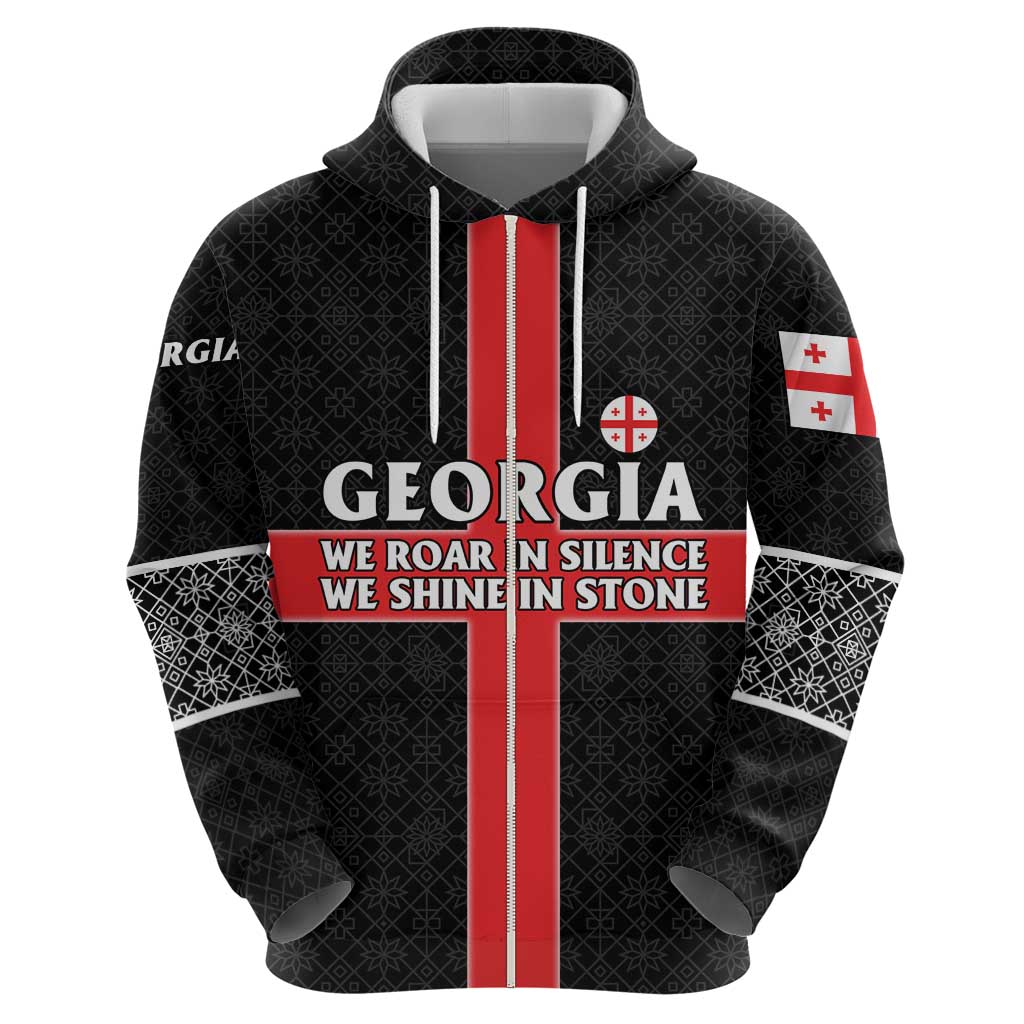 Georgia Hoodie with Black Patterned Red Cross with Dragon Horse Symbol and Silent Pride Quote Design - Wonder Print Shop