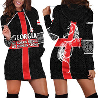Georgia Hoodie Dress with Black Patterned Red Cross with Dragon Horse Symbol and Silent Pride Quote Design - Wonder Print Shop
