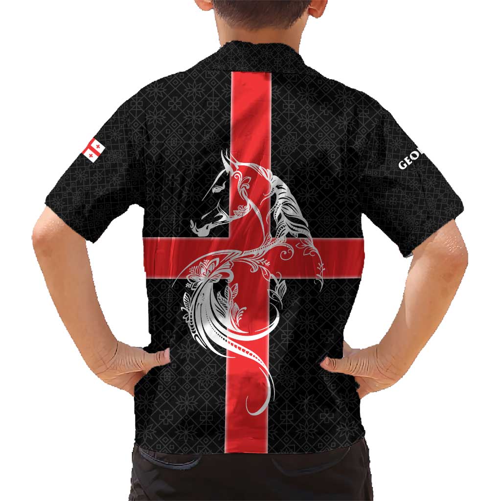 Georgia Kid Hawaiian Shirt with Black Patterned Red Cross with Dragon Horse Symbol and Silent Pride Quote Design - Wonder Print Shop