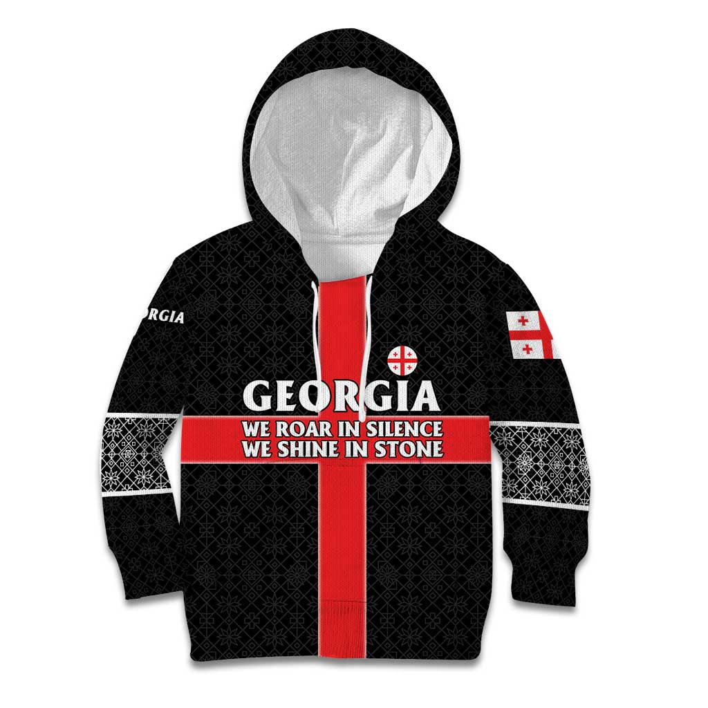 Georgia Kid Hoodie with Black Patterned Red Cross with Dragon Horse Symbol and Silent Pride Quote Design - Wonder Print Shop