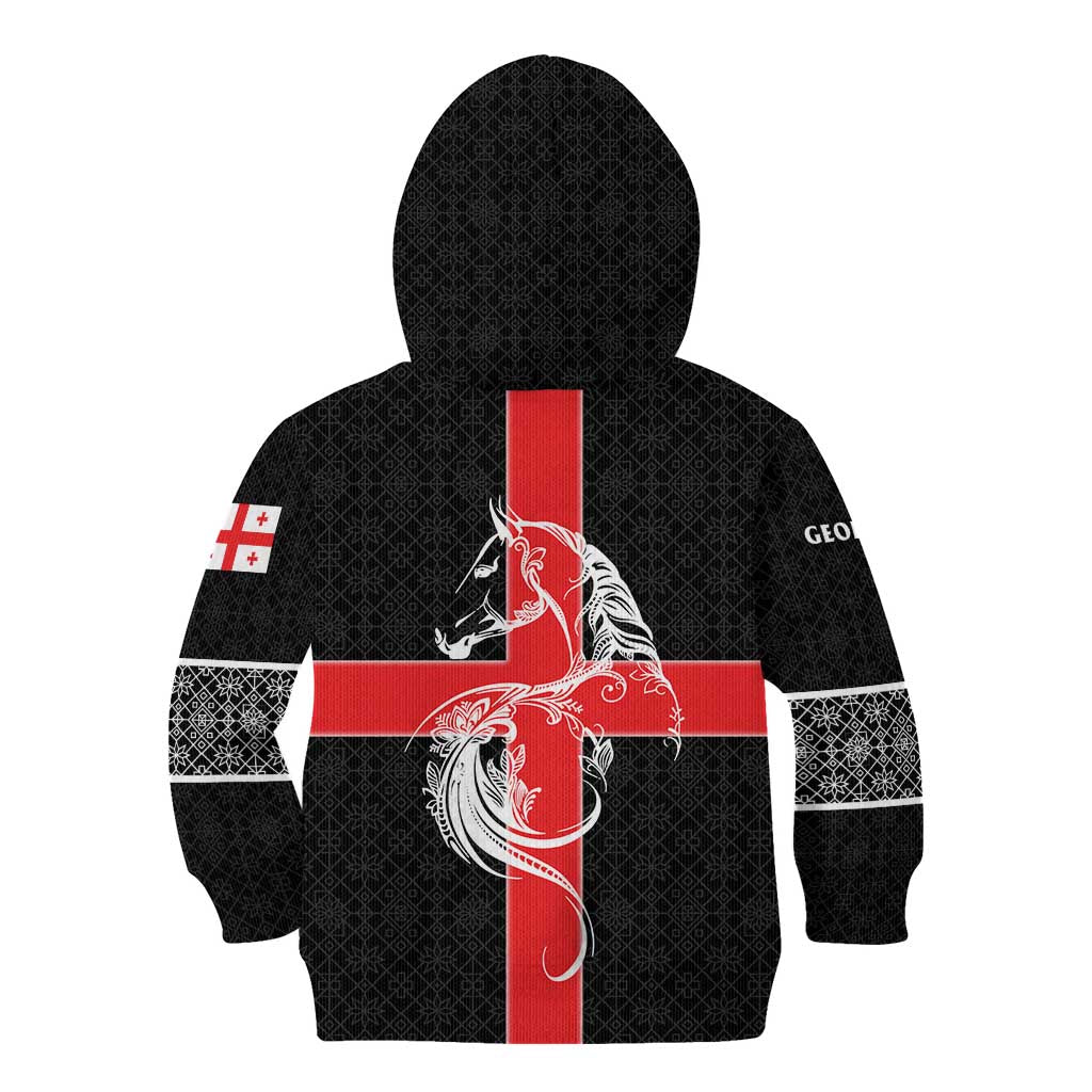 Georgia Kid Hoodie with Black Patterned Red Cross with Dragon Horse Symbol and Silent Pride Quote Design - Wonder Print Shop