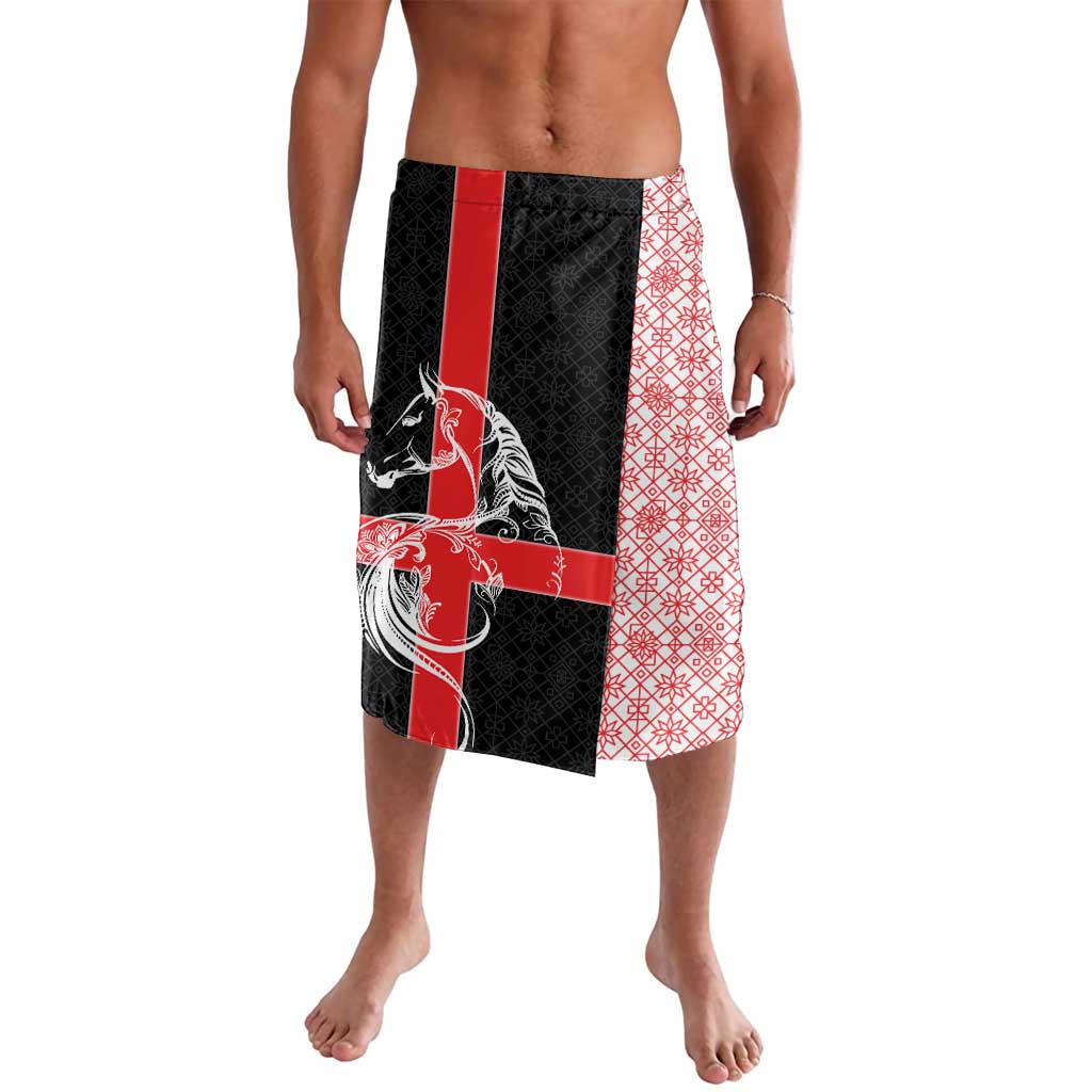 Georgia Lavalava with Black Patterned Red Cross with Dragon Horse Symbol and Silent Pride Quote Design - Wonder Print Shop