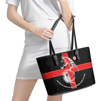 Georgia Leather Tote Bag with Black Patterned Red Cross with Dragon Horse Symbol and Silent Pride Quote Design - Wonder Print Shop
