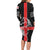 Georgia Long Sleeve Bodycon Dress with Black Patterned Red Cross with Dragon Horse Symbol and Silent Pride Quote Design - Wonder Print Shop