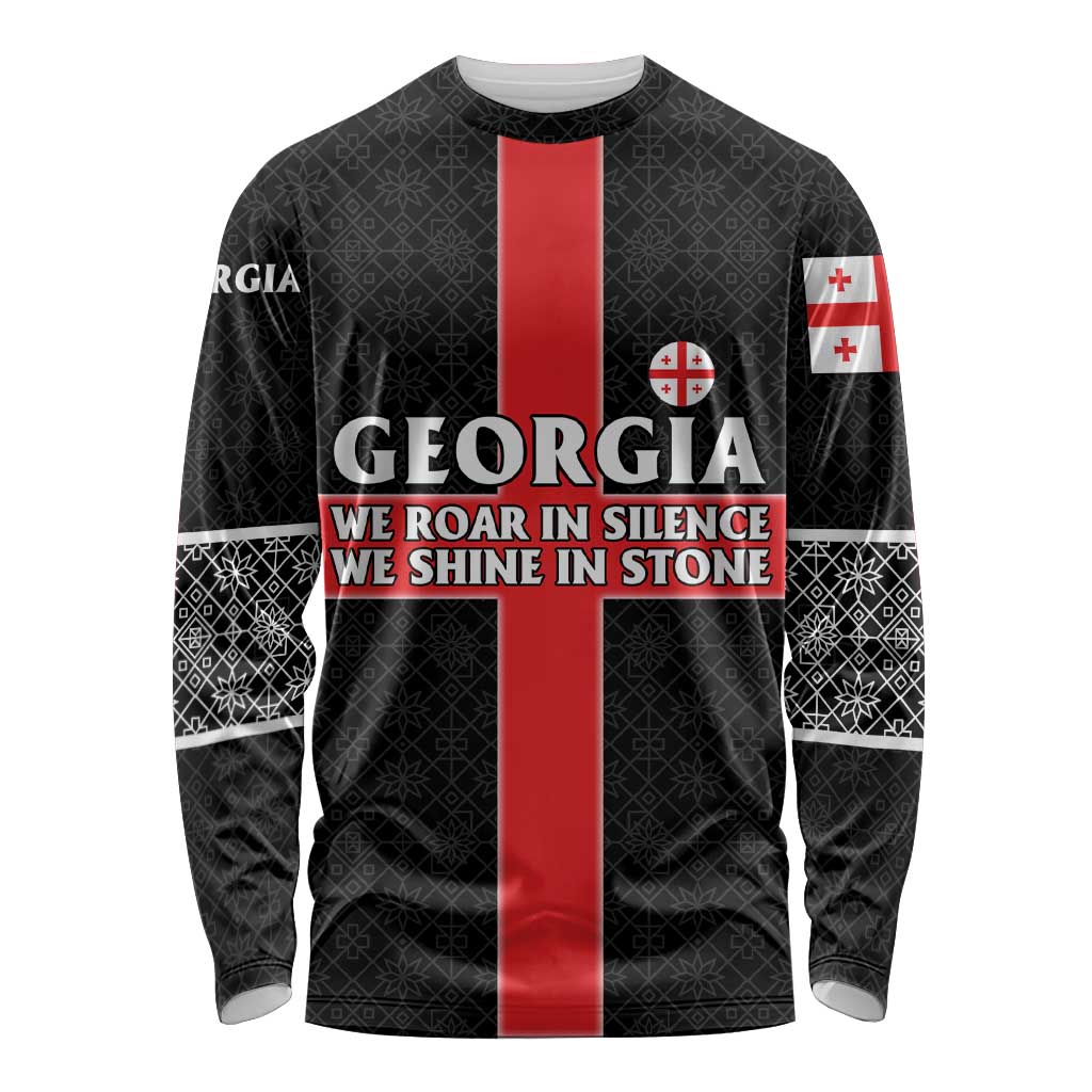 Georgia Long Sleeve Shirt with Black Patterned Red Cross with Dragon Horse Symbol and Silent Pride Quote Design - Wonder Print Shop