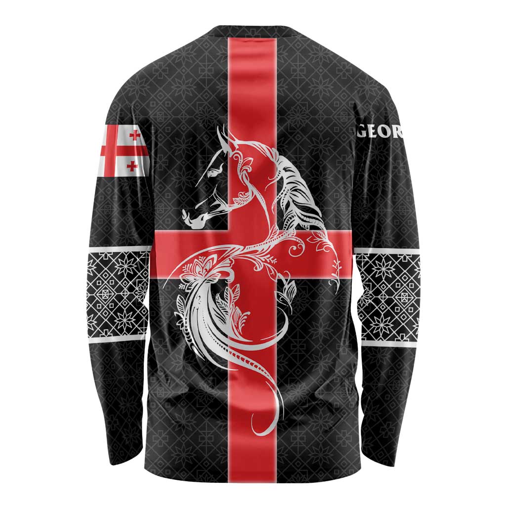 Georgia Long Sleeve Shirt with Black Patterned Red Cross with Dragon Horse Symbol and Silent Pride Quote Design - Wonder Print Shop