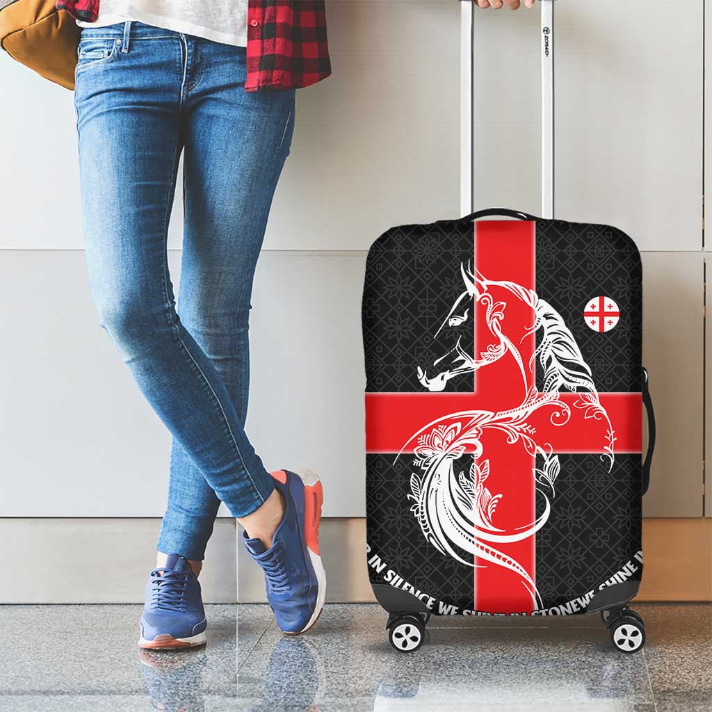 Georgia Luggage Cover with Black Patterned Red Cross with Dragon Horse Symbol and Silent Pride Quote Design - Wonder Print Shop