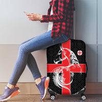 Georgia Luggage Cover with Black Patterned Red Cross with Dragon Horse Symbol and Silent Pride Quote Design - Wonder Print Shop