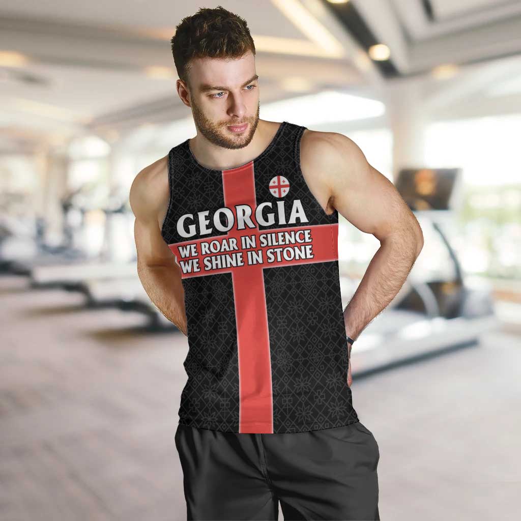 Georgia Men Tank Top with Black Patterned Red Cross with Dragon Horse Symbol and Silent Pride Quote Design - Wonder Print Shop