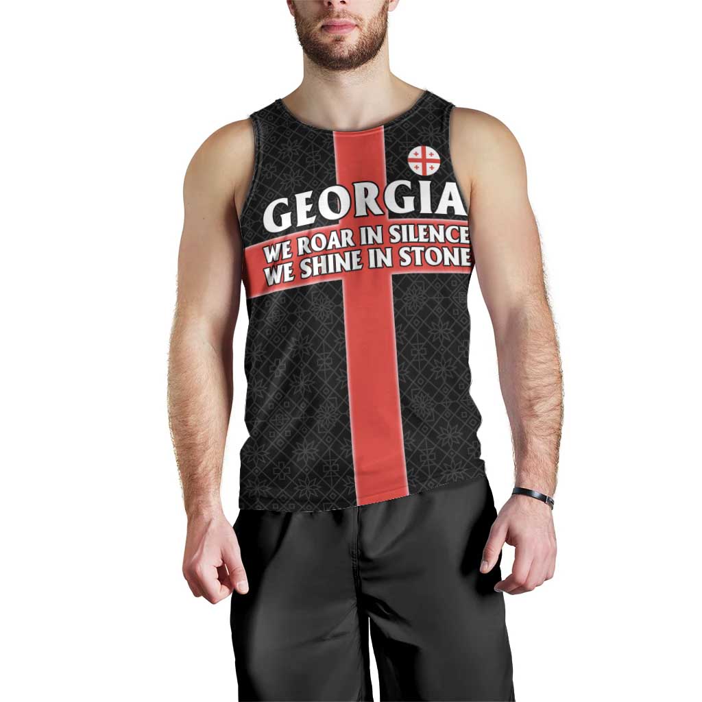 Georgia Men Tank Top with Black Patterned Red Cross with Dragon Horse Symbol and Silent Pride Quote Design - Wonder Print Shop