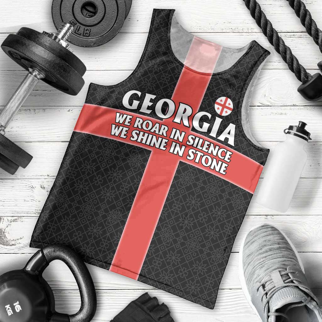 Georgia Men Tank Top with Black Patterned Red Cross with Dragon Horse Symbol and Silent Pride Quote Design - Wonder Print Shop