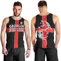 Georgia Men Tank Top with Black Patterned Red Cross with Dragon Horse Symbol and Silent Pride Quote Design - Wonder Print Shop