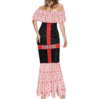 Georgia Mermaid Dress with Black Patterned Red Cross with Dragon Horse Symbol and Silent Pride Quote Design - Wonder Print Shop