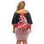 Georgia Off Shoulder Short Dress with Black Patterned Red Cross with Dragon Horse Symbol and Silent Pride Quote Design - Wonder Print Shop