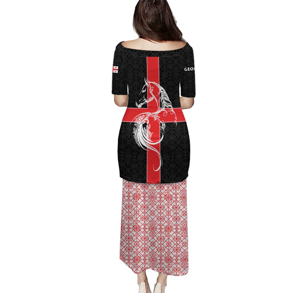 Georgia Puletasi with Black Patterned Red Cross with Dragon Horse Symbol and Silent Pride Quote Design - Wonder Print Shop