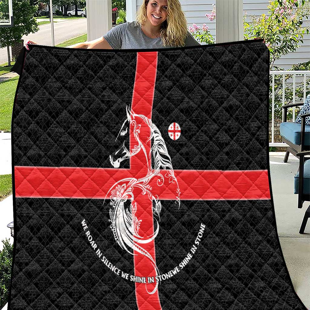 Georgia Quilt with Black Patterned Red Cross with Dragon Horse Symbol and Silent Pride Quote Design - Wonder Print Shop