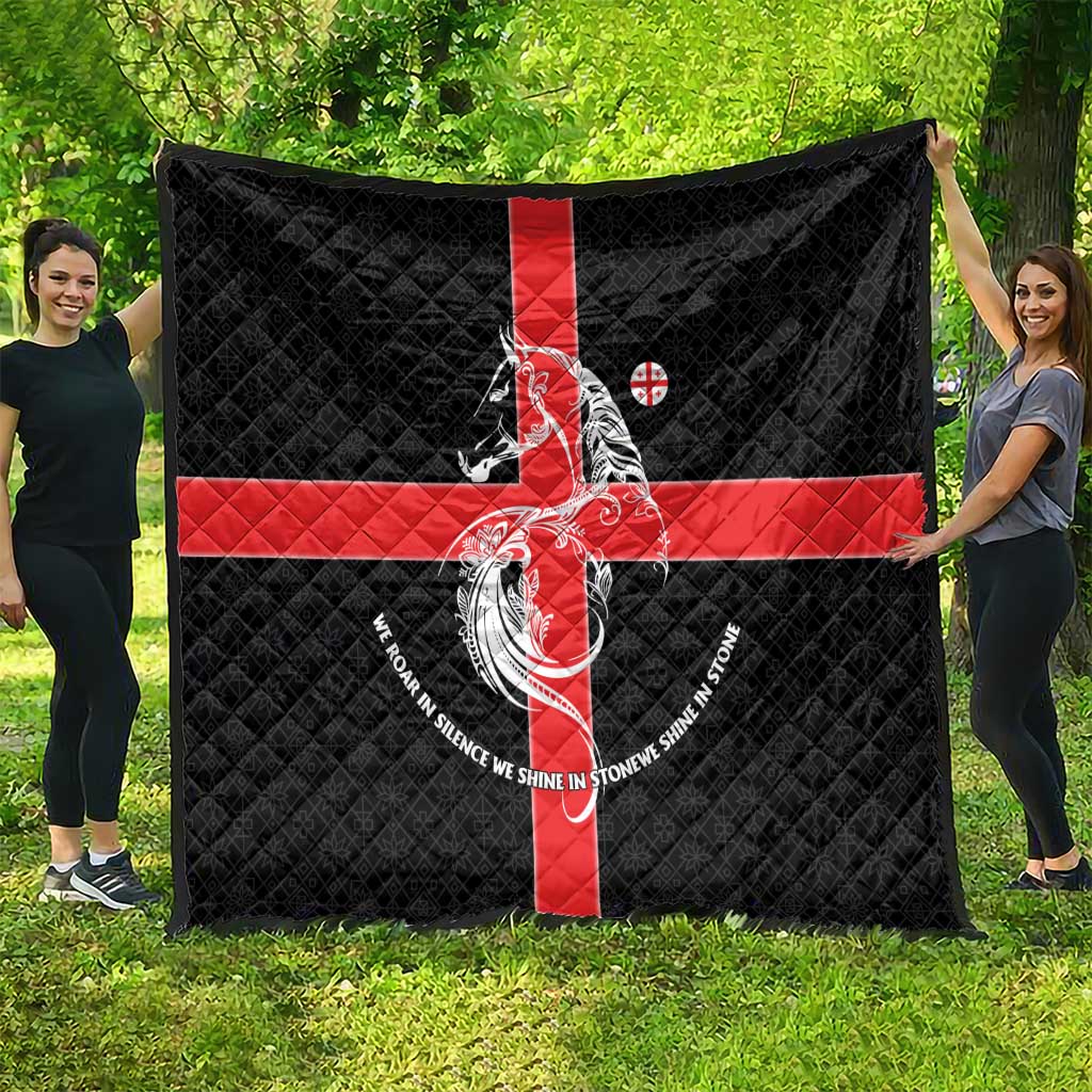 Georgia Quilt with Black Patterned Red Cross with Dragon Horse Symbol and Silent Pride Quote Design - Wonder Print Shop