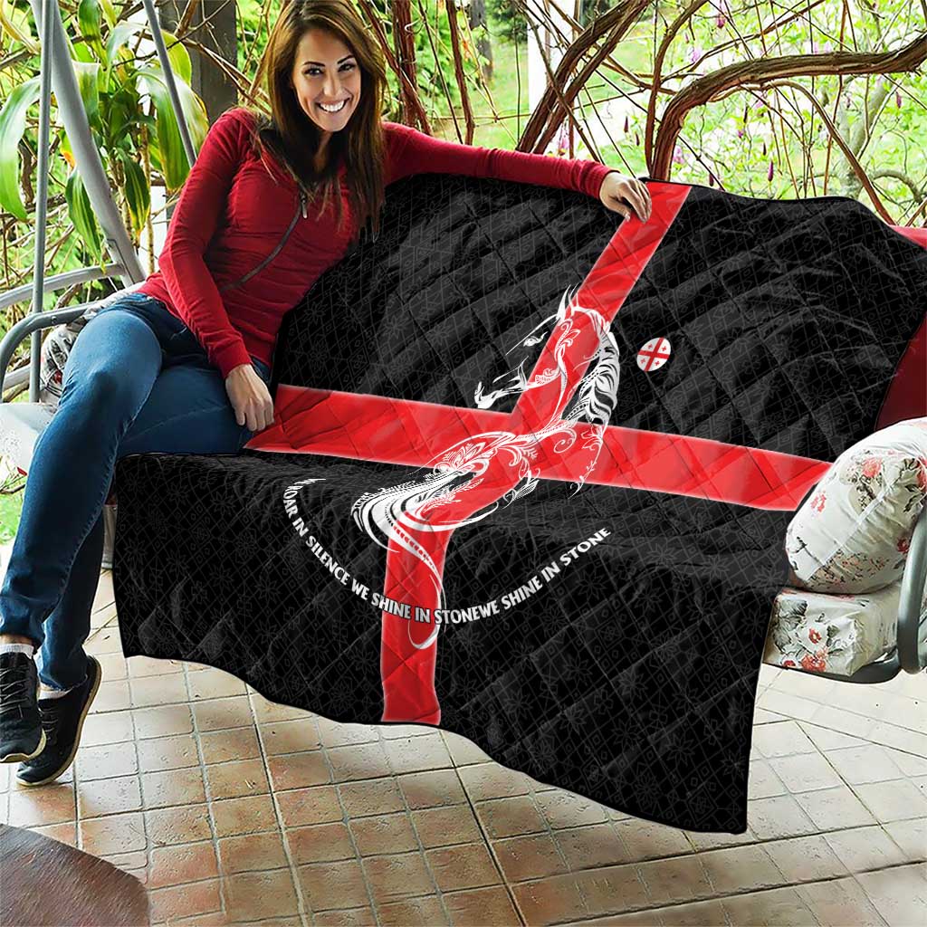 Georgia Quilt with Black Patterned Red Cross with Dragon Horse Symbol and Silent Pride Quote Design - Wonder Print Shop