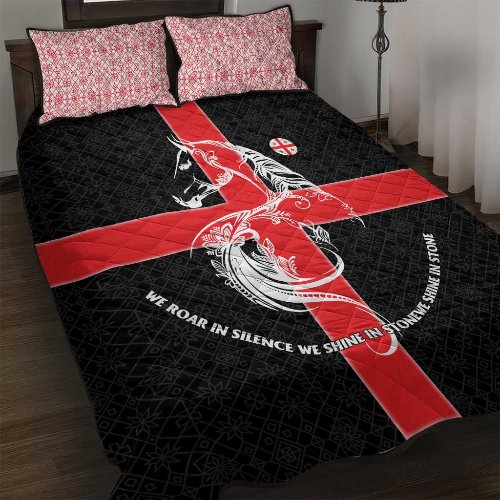 Georgia Quilt Bed Set with Black Patterned Red Cross with Dragon Horse Symbol and Silent Pride Quote Design - Wonder Print Shop