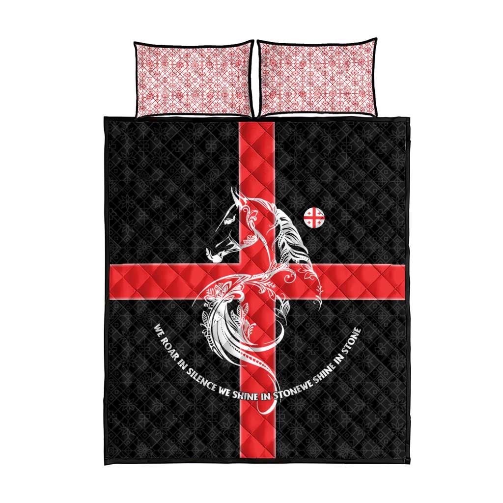 Georgia Quilt Bed Set with Black Patterned Red Cross with Dragon Horse Symbol and Silent Pride Quote Design - Wonder Print Shop
