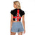 Georgia Raglan Cropped T Shirt with Black Patterned Red Cross with Dragon Horse Symbol and Silent Pride Quote Design - Wonder Print Shop