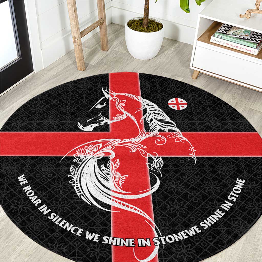 Georgia Round Carpet with Black Patterned Red Cross with Dragon Horse Symbol and Silent Pride Quote Design - Wonder Print Shop