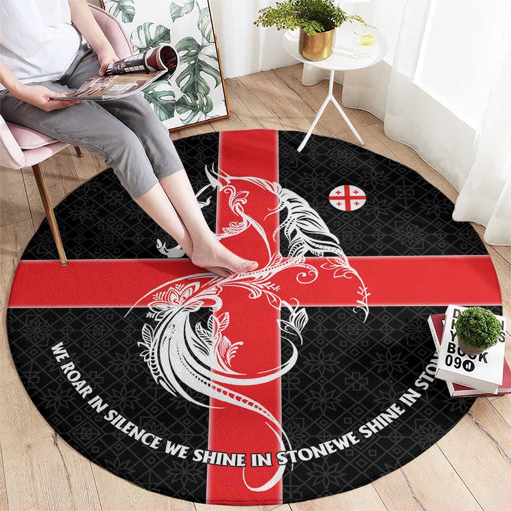 Georgia Round Carpet with Black Patterned Red Cross with Dragon Horse Symbol and Silent Pride Quote Design - Wonder Print Shop