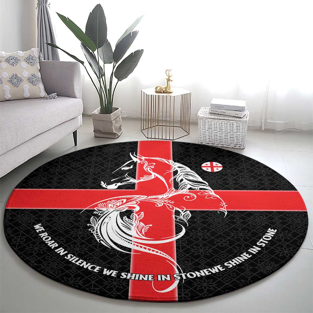 Georgia Round Carpet with Black Patterned Red Cross with Dragon Horse Symbol and Silent Pride Quote Design - Wonder Print Shop