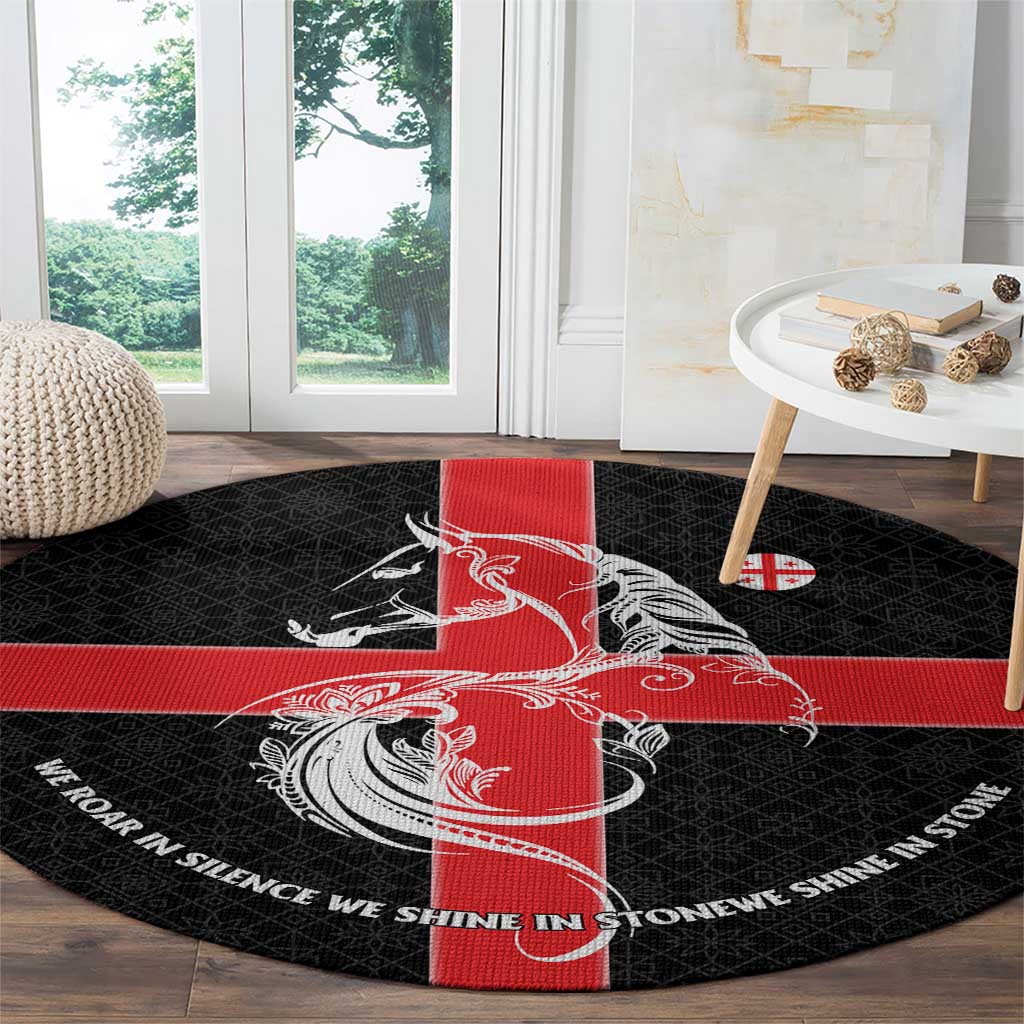 Georgia Round Carpet with Black Patterned Red Cross with Dragon Horse Symbol and Silent Pride Quote Design - Wonder Print Shop