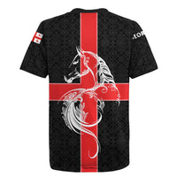 Georgia Rugby Jersey with Black Patterned Red Cross with Dragon Horse Symbol and Silent Pride Quote Design - Wonder Print Shop