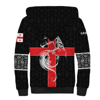 Georgia Sherpa Hoodie with Black Patterned Red Cross with Dragon Horse Symbol and Silent Pride Quote Design - Wonder Print Shop