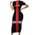 Georgia Short Sleeve Bodycon Dress with Black Patterned Red Cross with Dragon Horse Symbol and Silent Pride Quote Design - Wonder Print Shop