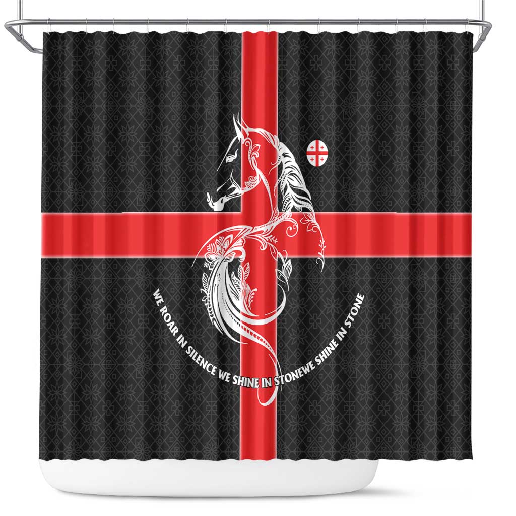 Georgia Shower Curtain with Black Patterned Red Cross with Dragon Horse Symbol and Silent Pride Quote Design - Wonder Print Shop