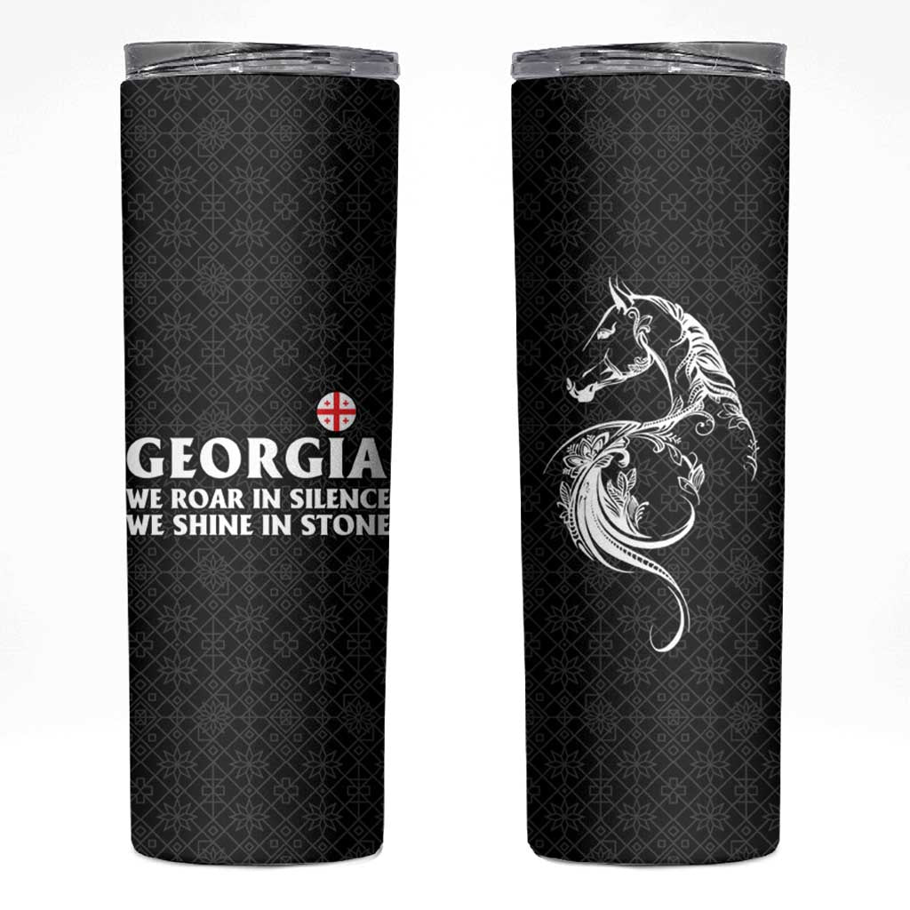 Georgia Skinny Tumbler with Black Patterned Red Cross with Dragon Horse Symbol and Silent Pride Quote Design - Wonder Print Shop