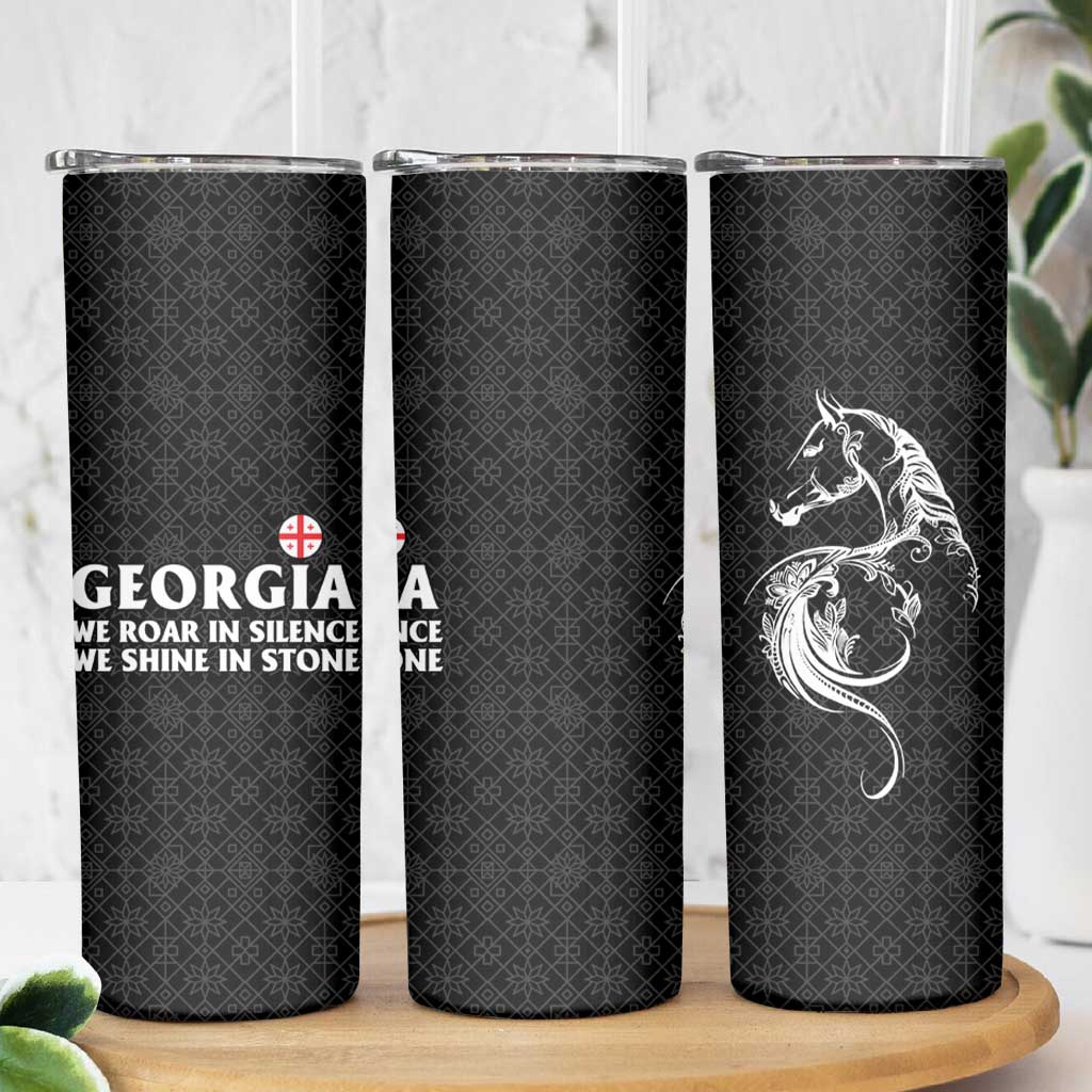 Georgia Skinny Tumbler with Black Patterned Red Cross with Dragon Horse Symbol and Silent Pride Quote Design - Wonder Print Shop