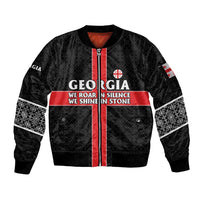 Georgia Sleeve Zip Bomber Jacket with Black Patterned Red Cross with Dragon Horse Symbol and Silent Pride Quote Design - Wonder Print Shop