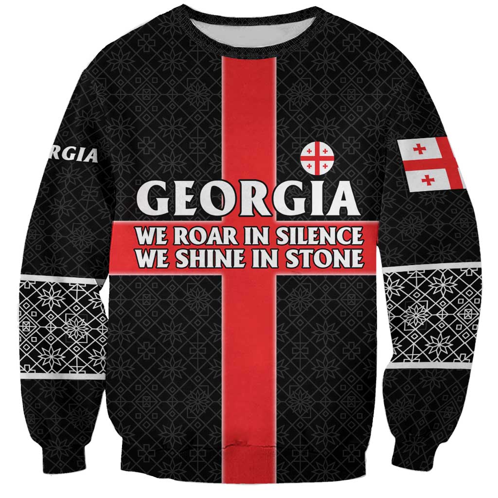 Georgia Sweatshirt with Black Patterned Red Cross with Dragon Horse Symbol and Silent Pride Quote Design - Wonder Print Shop