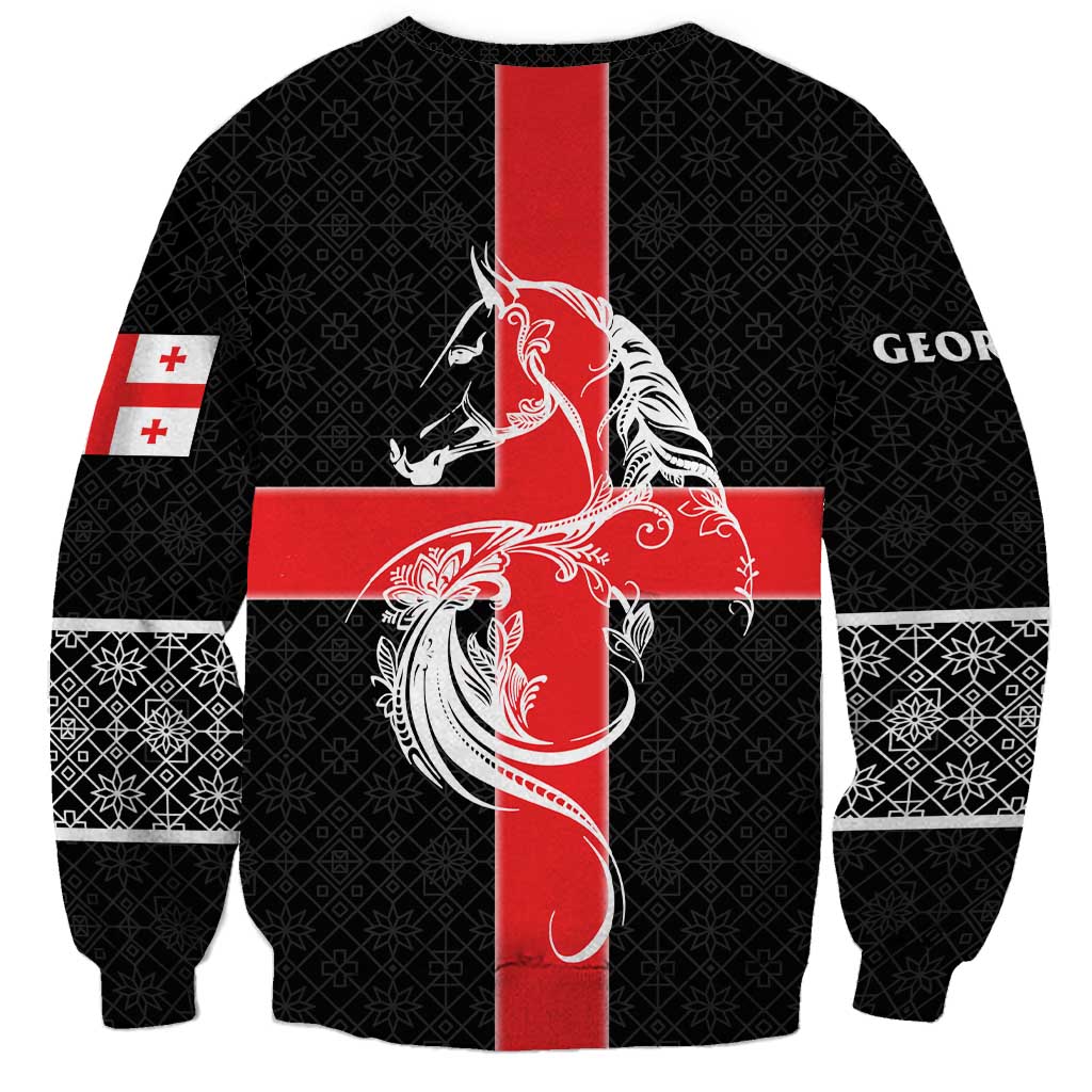 Georgia Sweatshirt with Black Patterned Red Cross with Dragon Horse Symbol and Silent Pride Quote Design - Wonder Print Shop