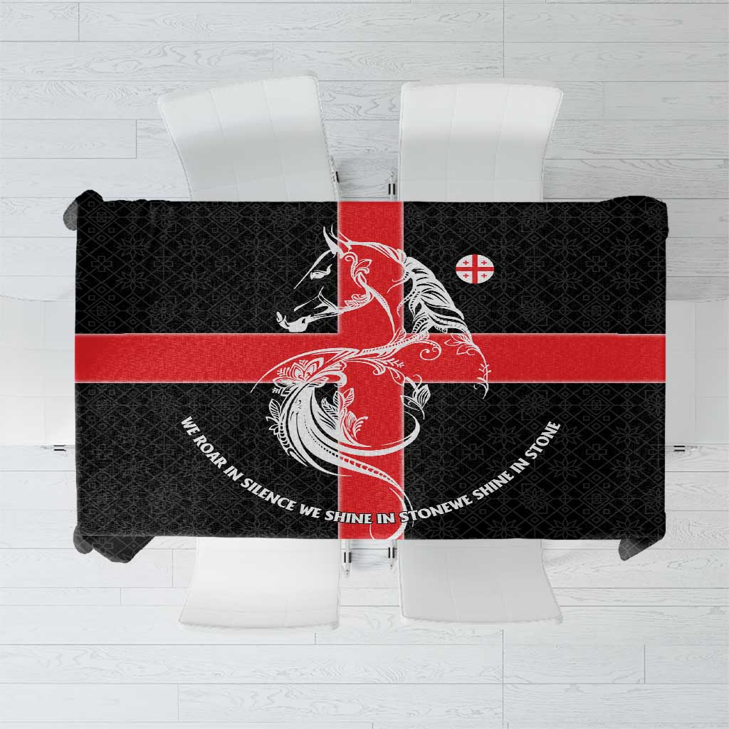 Georgia Tablecloth with Black Patterned Red Cross with Dragon Horse Symbol and Silent Pride Quote Design - Wonder Print Shop