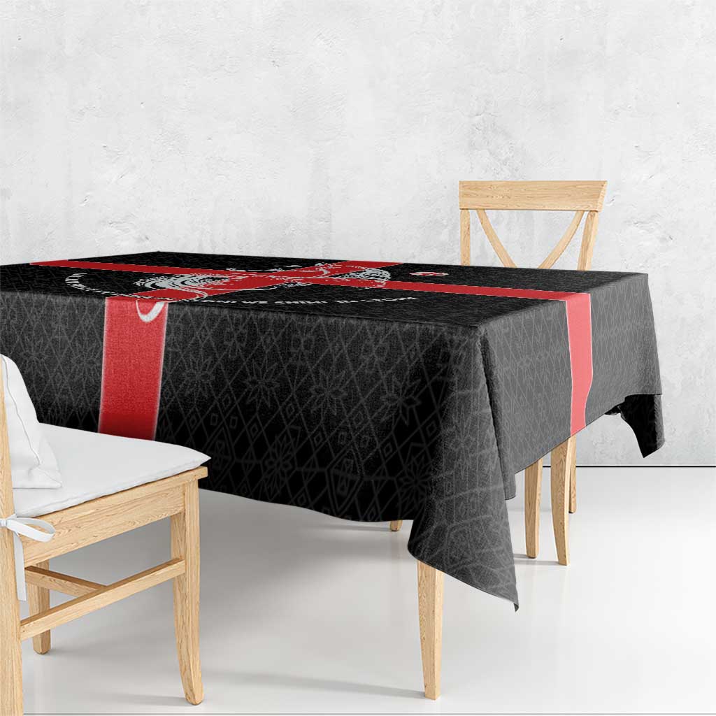 Georgia Tablecloth with Black Patterned Red Cross with Dragon Horse Symbol and Silent Pride Quote Design - Wonder Print Shop