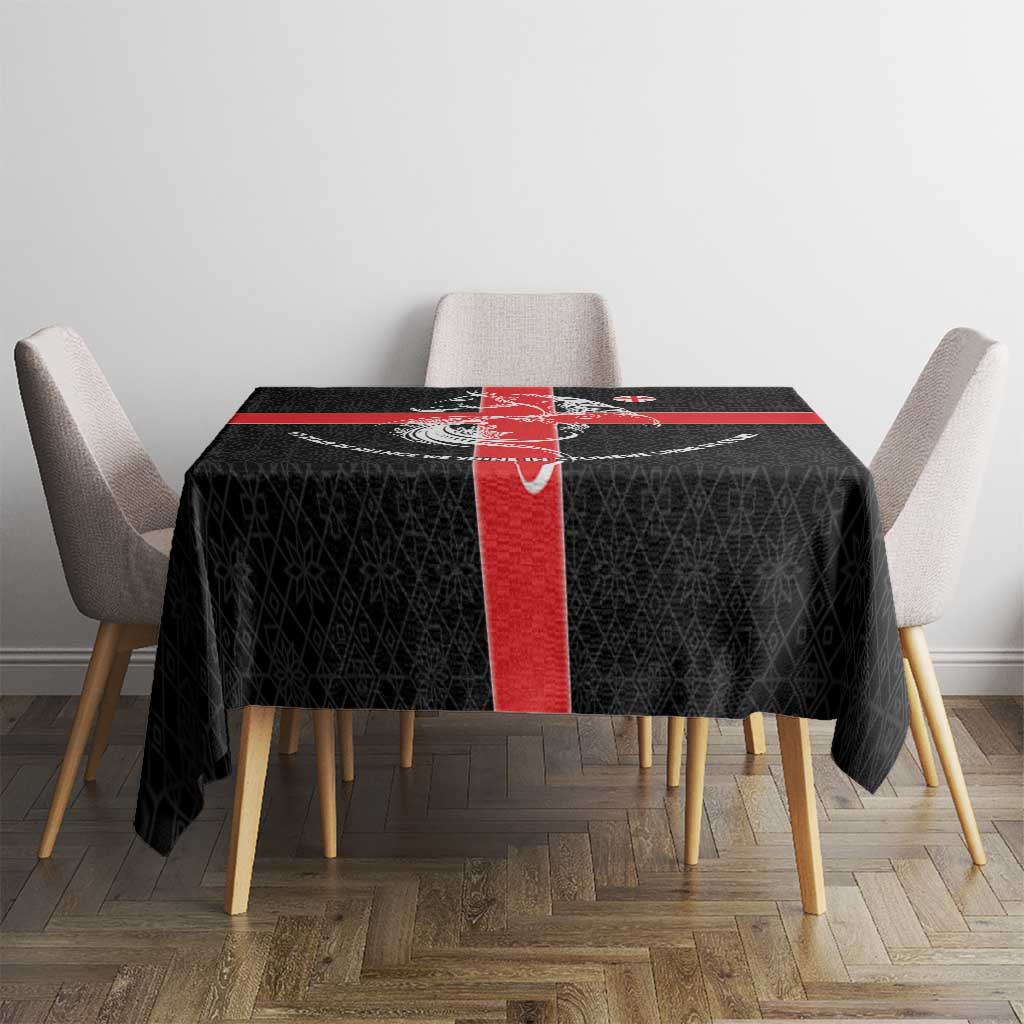 Georgia Tablecloth with Black Patterned Red Cross with Dragon Horse Symbol and Silent Pride Quote Design - Wonder Print Shop