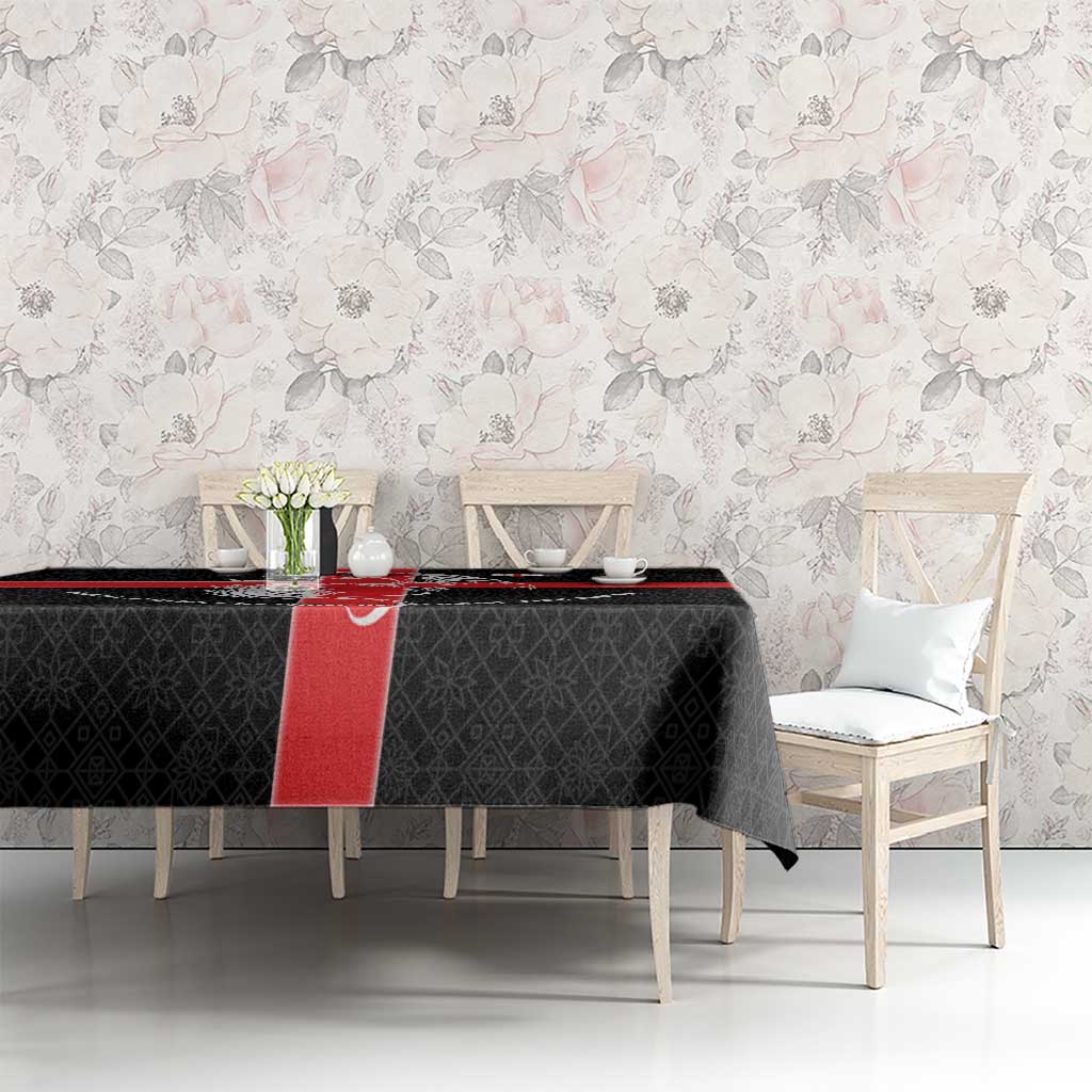 Georgia Tablecloth with Black Patterned Red Cross with Dragon Horse Symbol and Silent Pride Quote Design - Wonder Print Shop