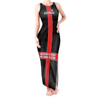 Georgia Tank Maxi Dress with Black Patterned Red Cross with Dragon Horse Symbol and Silent Pride Quote Design - Wonder Print Shop