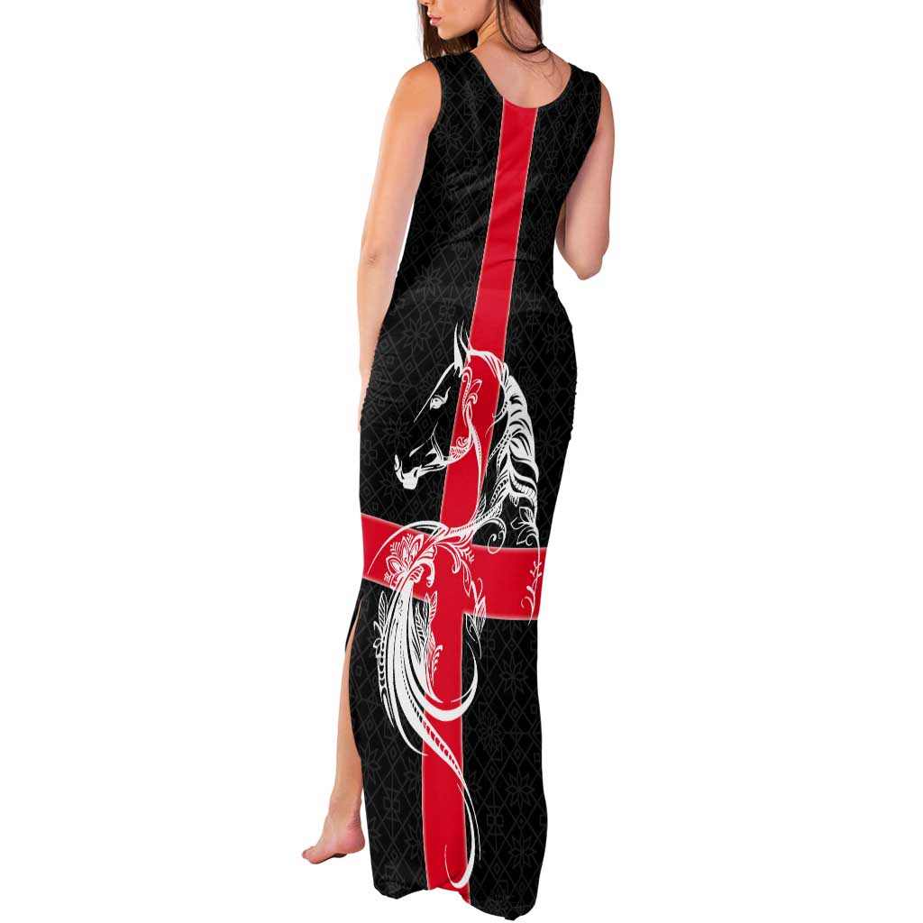 Georgia Tank Maxi Dress with Black Patterned Red Cross with Dragon Horse Symbol and Silent Pride Quote Design - Wonder Print Shop