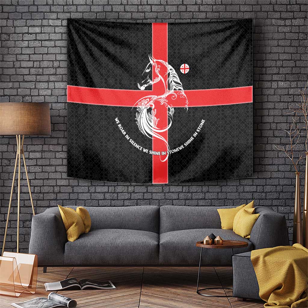 Georgia Tapestry with Black Patterned Red Cross with Dragon Horse Symbol and Silent Pride Quote Design - Wonder Print Shop