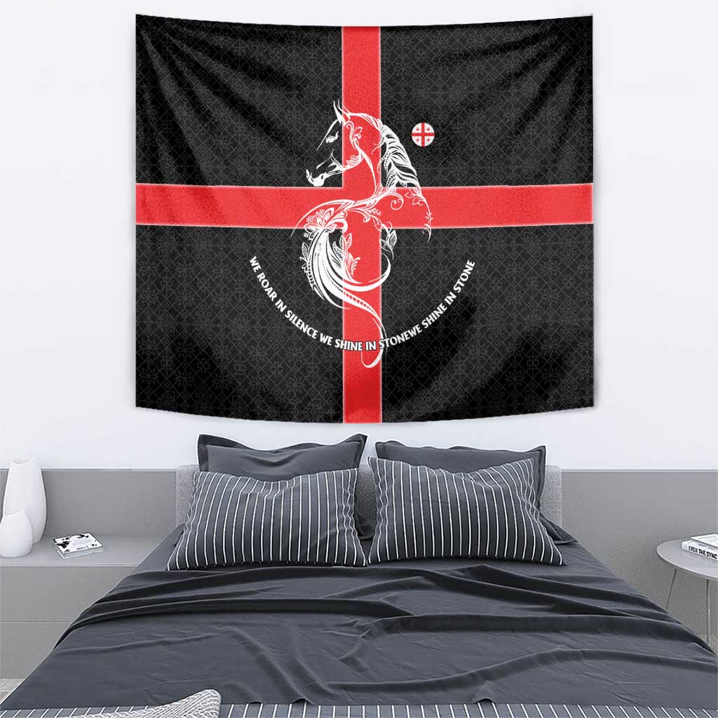 Georgia Tapestry with Black Patterned Red Cross with Dragon Horse Symbol and Silent Pride Quote Design - Wonder Print Shop