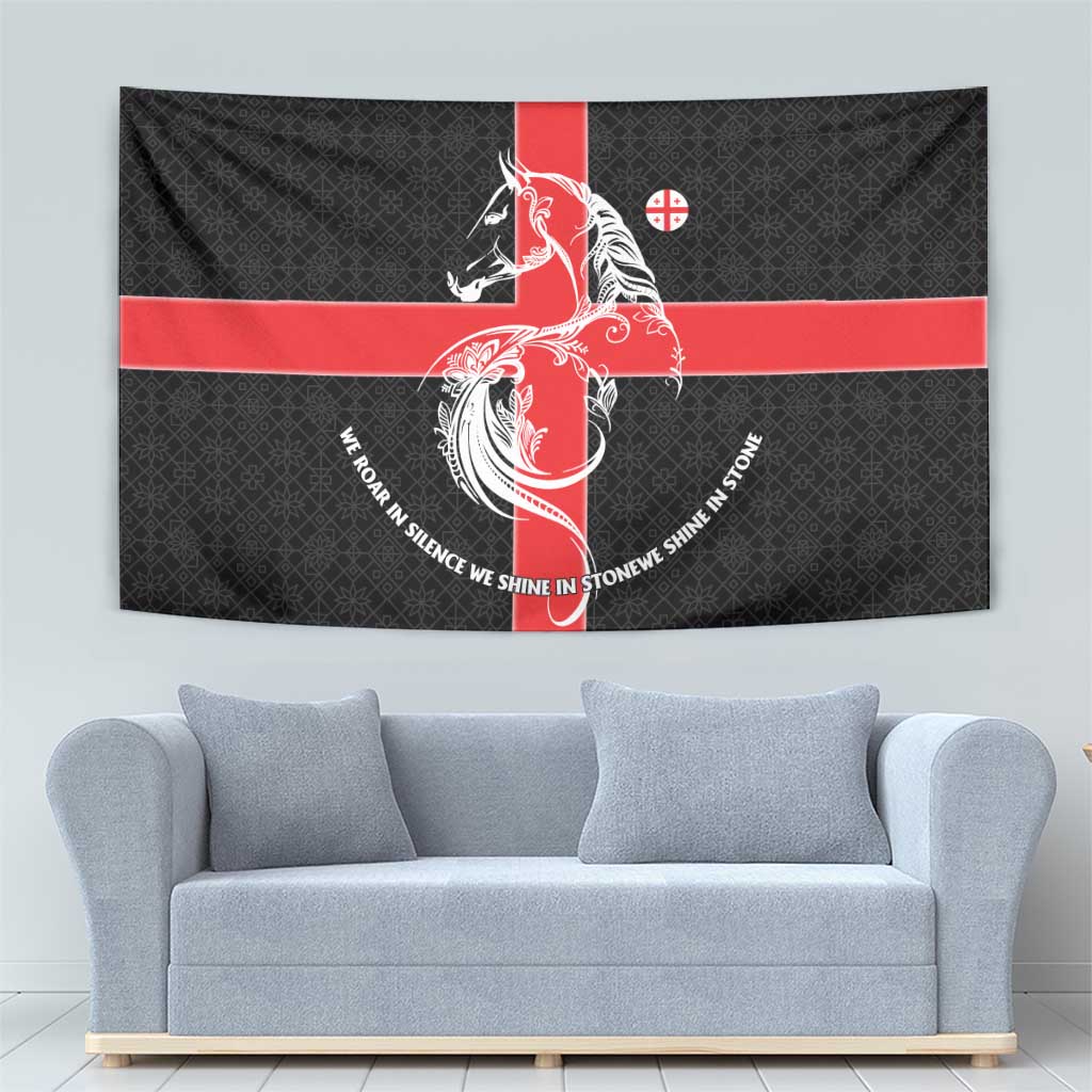 Georgia Tapestry with Black Patterned Red Cross with Dragon Horse Symbol and Silent Pride Quote Design - Wonder Print Shop