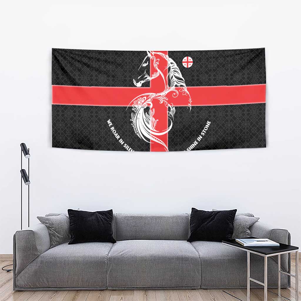 Georgia Tapestry with Black Patterned Red Cross with Dragon Horse Symbol and Silent Pride Quote Design - Wonder Print Shop