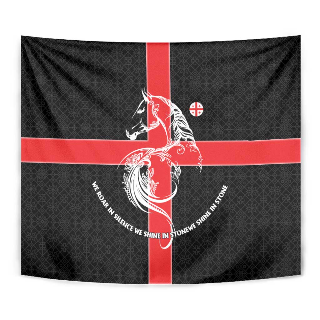 Georgia Tapestry with Black Patterned Red Cross with Dragon Horse Symbol and Silent Pride Quote Design - Wonder Print Shop